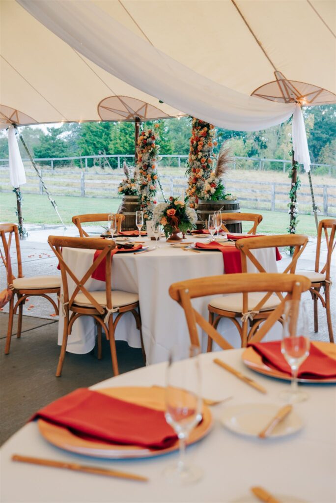 Wedding reception setup at Robin Hills Farm in Chelsea Michigan