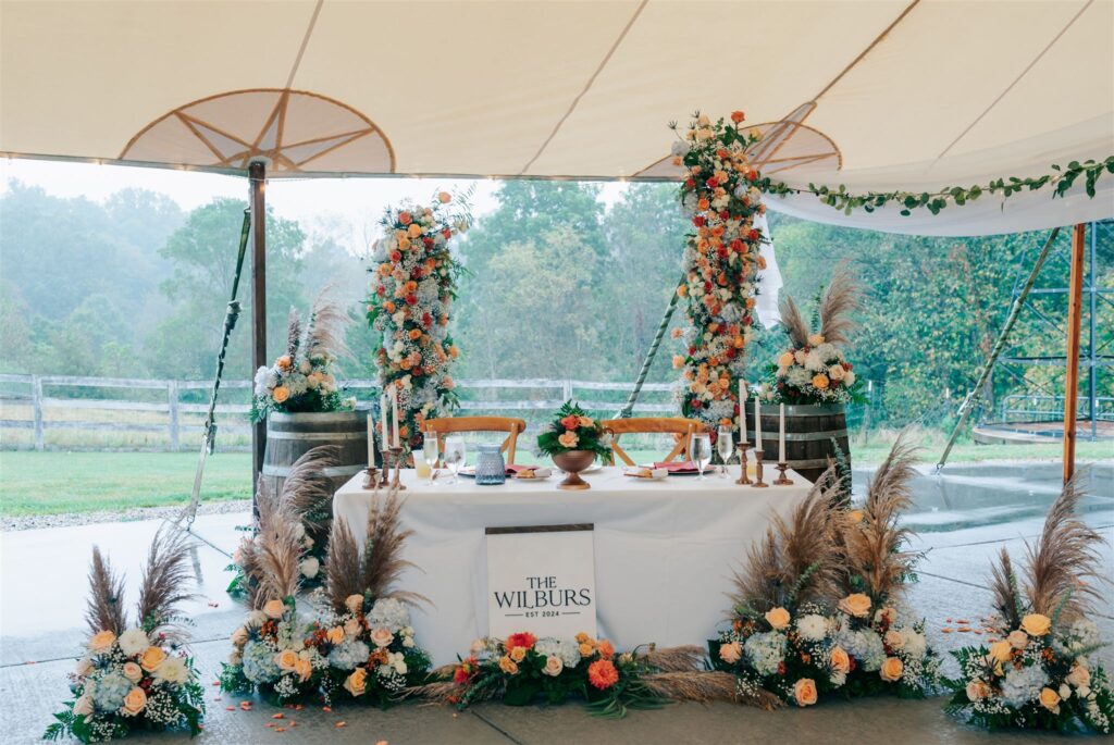 Wedding ceremony set up for bridal table at Robin Hills Farm in Chelsea Michigan