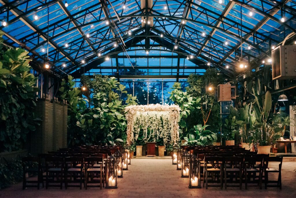 Magical night wedding at Planterra Conservatory, a wedding venue in Michigan