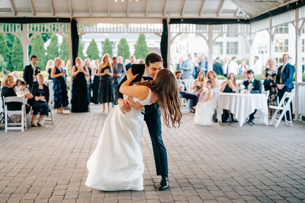 Bride and groom dancing at wedding reception at Wellers Carriage House