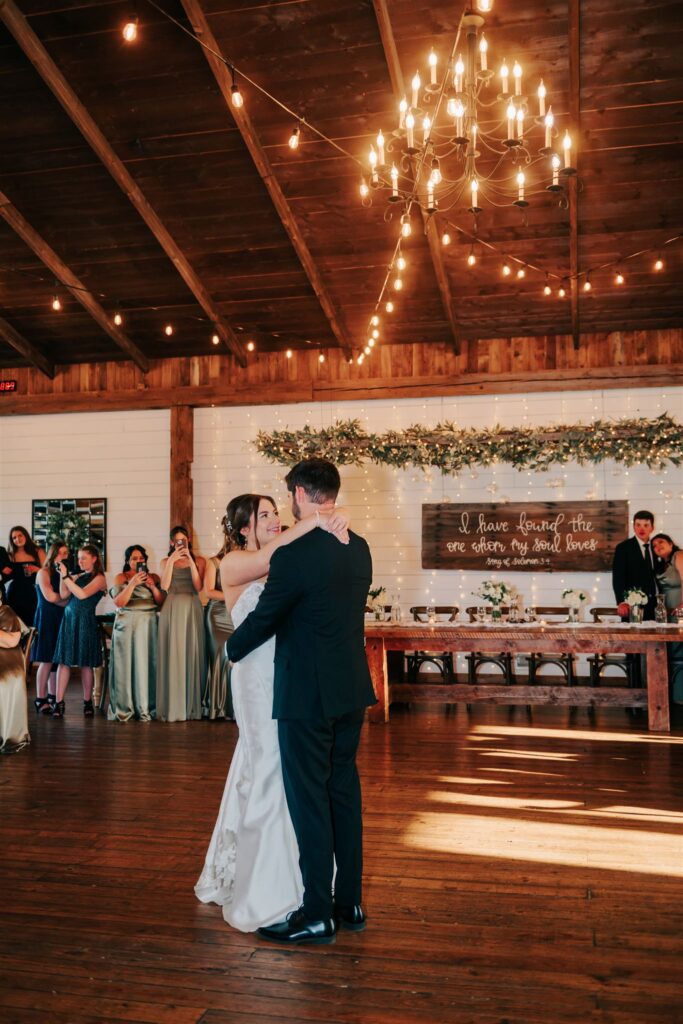 Bride and groom dancing at wedding at Westers Vineyard in Michigan