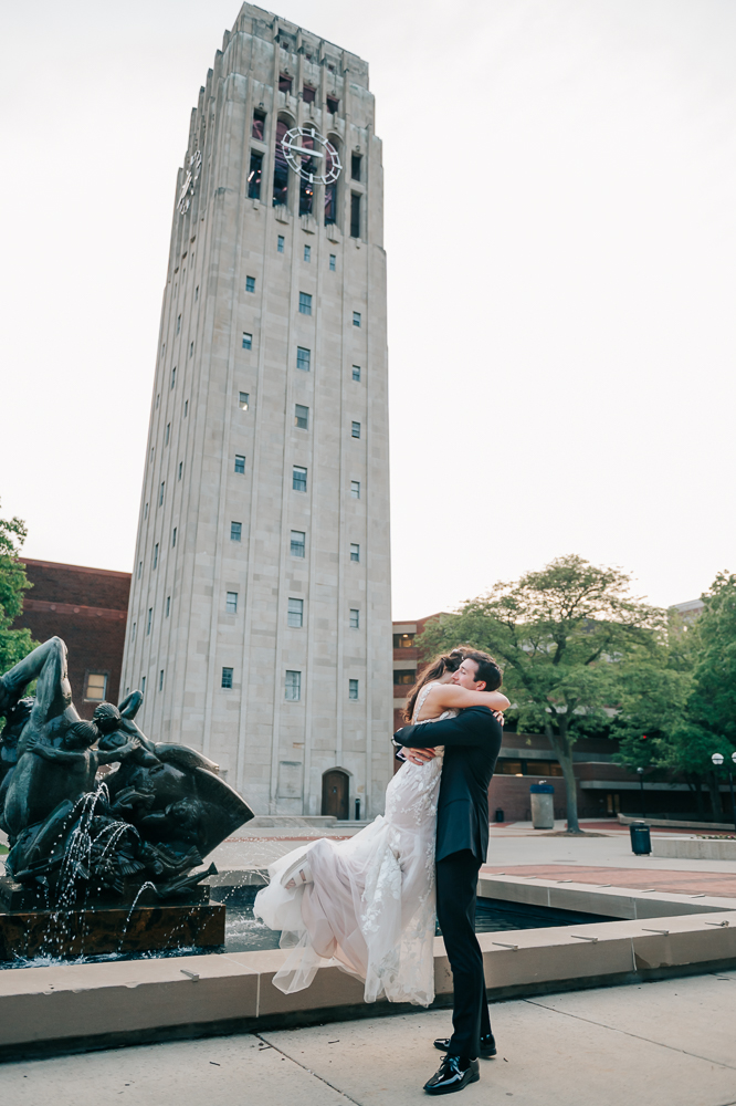 Couple hugging outside Michigan League Ballroom